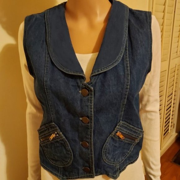 SPIEGEL VINTAGE FRONT COLLAR DENIM VEST FRONT ZIP POCKETS SIZE 11/12 - Picture 2 of 4